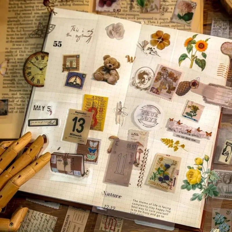 Vintage Garden 100-Piece PET Sticker Set for Journaling & Scrapbooking - PaperWrld