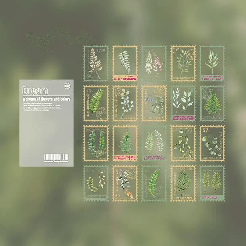 Vintage Flower Stamp Sticker Pack - 40 Pcs Botanical PET Stickers for Journaling & Scrapbooking - PaperWrld