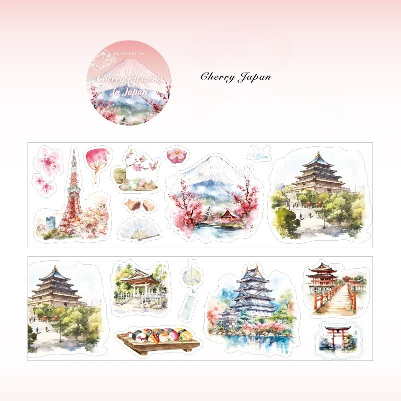 Wanderlust Whimsy – Travel Landmark PET Sticker Roll