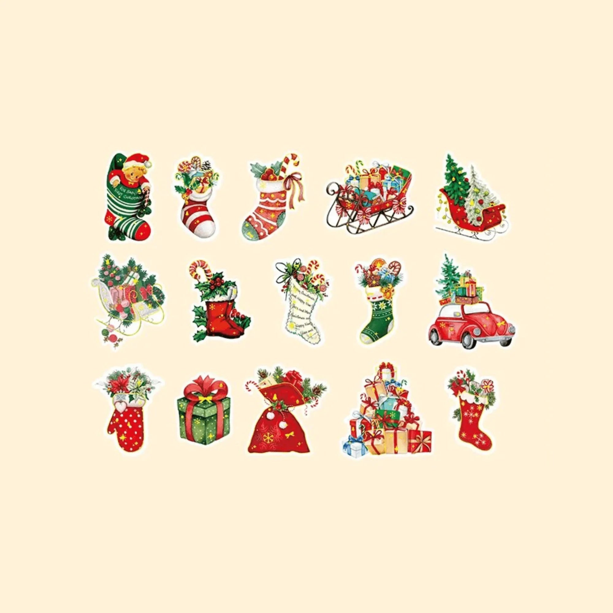 30 Pcs Christmas Glossy Adhesive Paper Stickers Pack for Journaling & Scrapbooking - PaperWrld