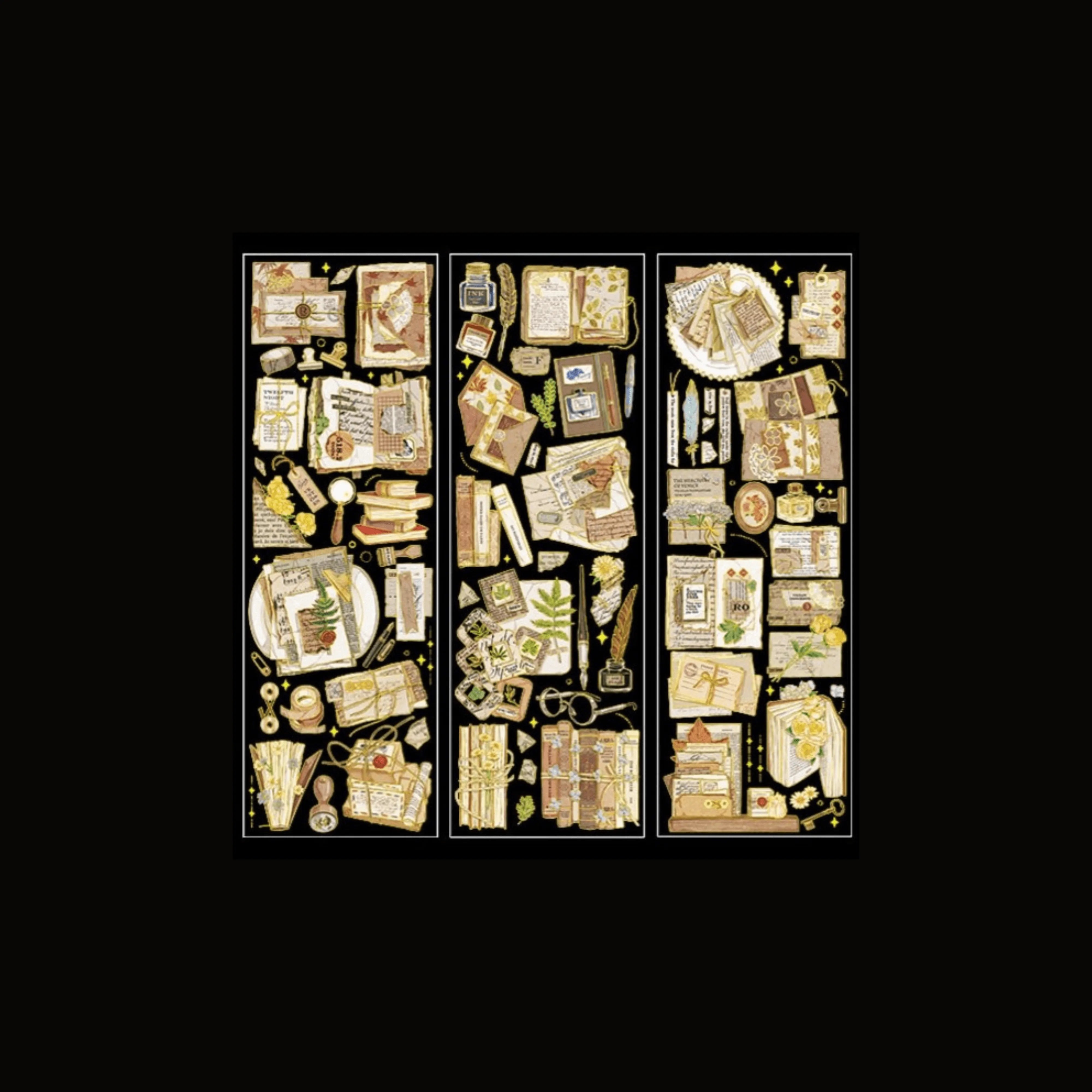 Gold-Lined PET Stickers Pack - 3 Sheets of Retro and Butterfly Designs for Journaling & Scrapbooking - PaperWrld