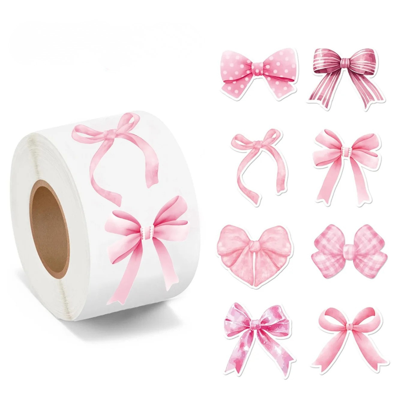 Pink Bow Stickers Roll