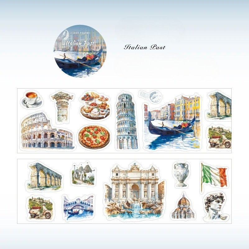 Wanderlust Whimsy – Travel Landmark PET Sticker Roll