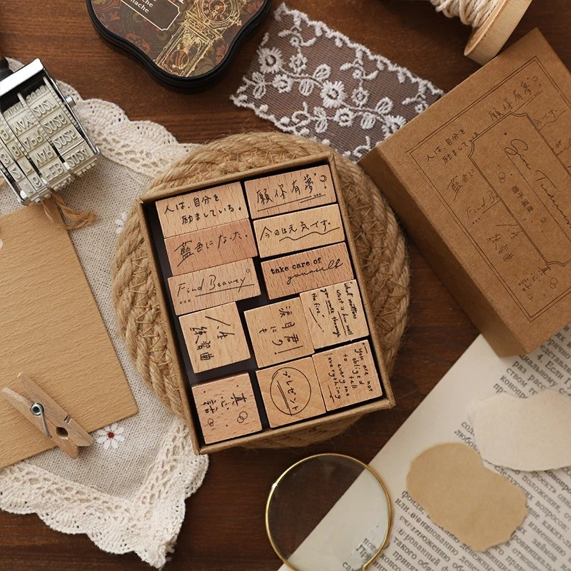 Vintage Story Wooden Rubber Stamp Set