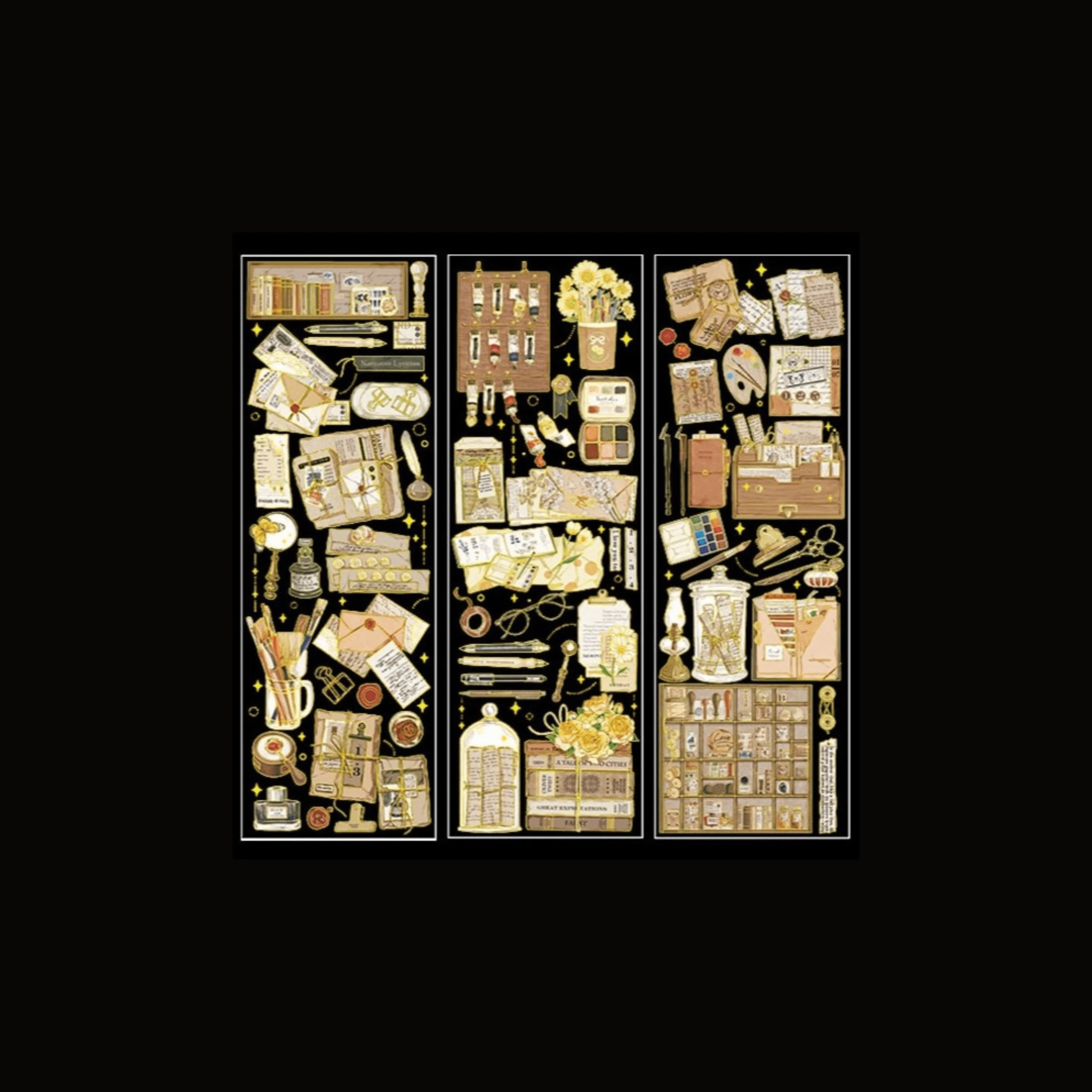 Gold-Lined PET Stickers Pack - 3 Sheets of Retro and Butterfly Designs for Journaling & Scrapbooking - PaperWrld