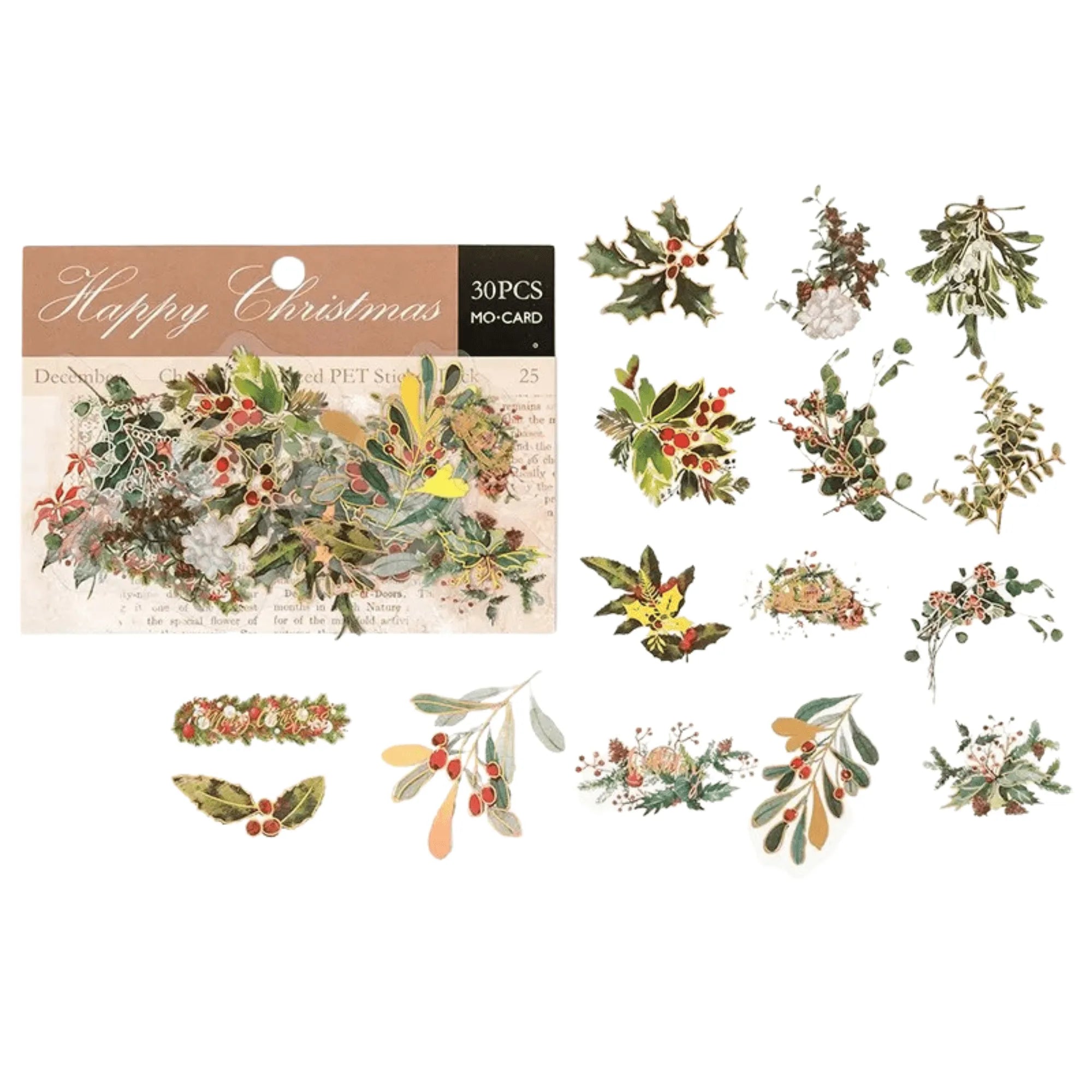 30 Pcs PET Christmas Stickers for Journaling & Scrapbooking - PaperWrld