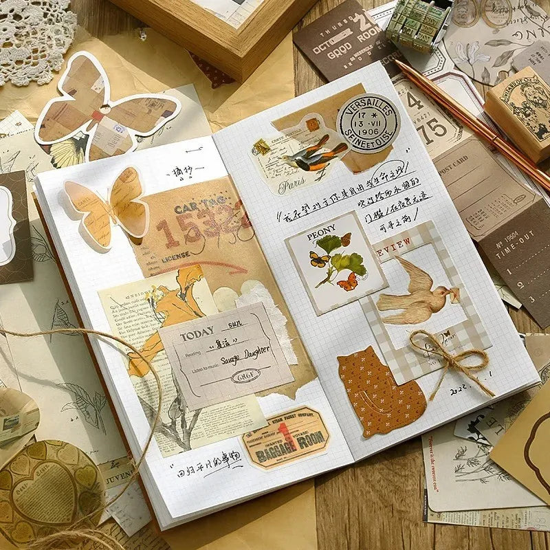 86-teiliges Vintage-Scrapbooking-Zubehör-Set – Scrapbooking-Materialien, Papieraufkleber-Set, Journaling-Zubehör, Ästhetik für Journal