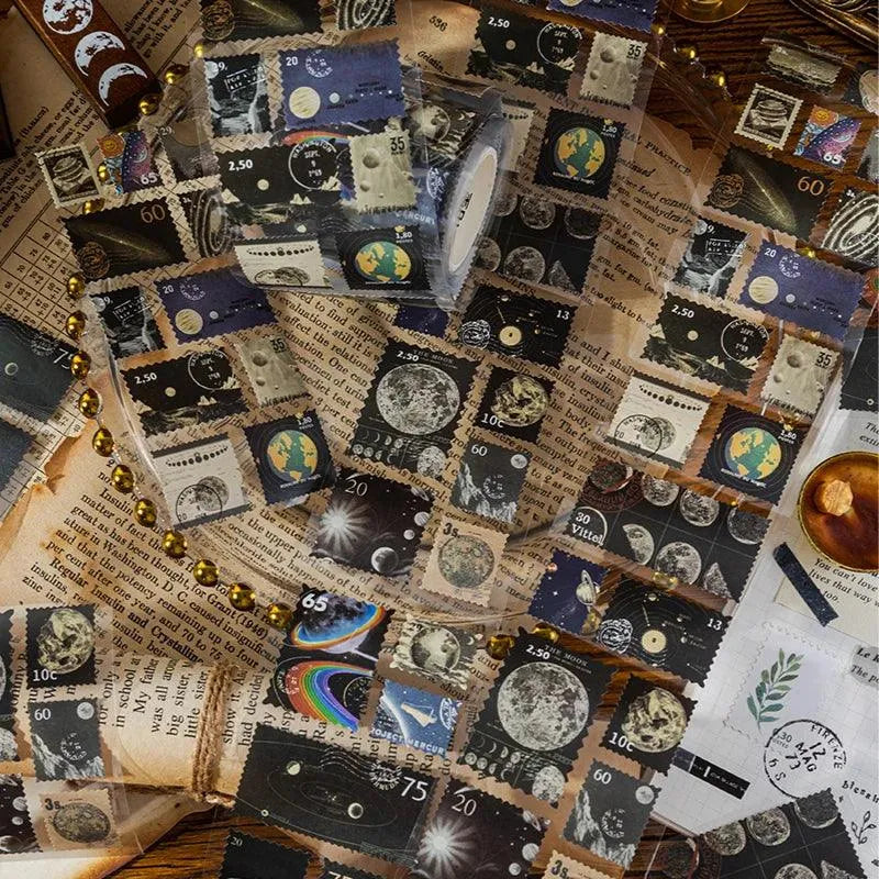 Vintage & Nature Postage Stamps Washi Tape Set - 150 Adhesive Stickers per Roll for Journaling & Scrapbooking - PaperWrld