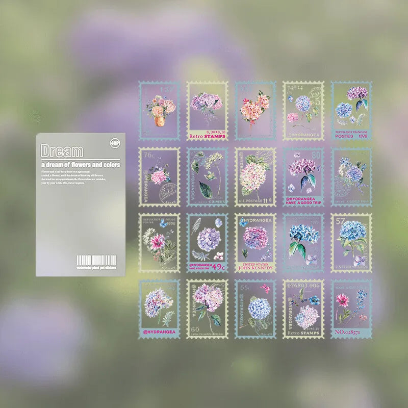 Vintage Flower Stamp Sticker Pack - 40 Pcs Botanical PET Stickers for Journaling & Scrapbooking - PaperWrld