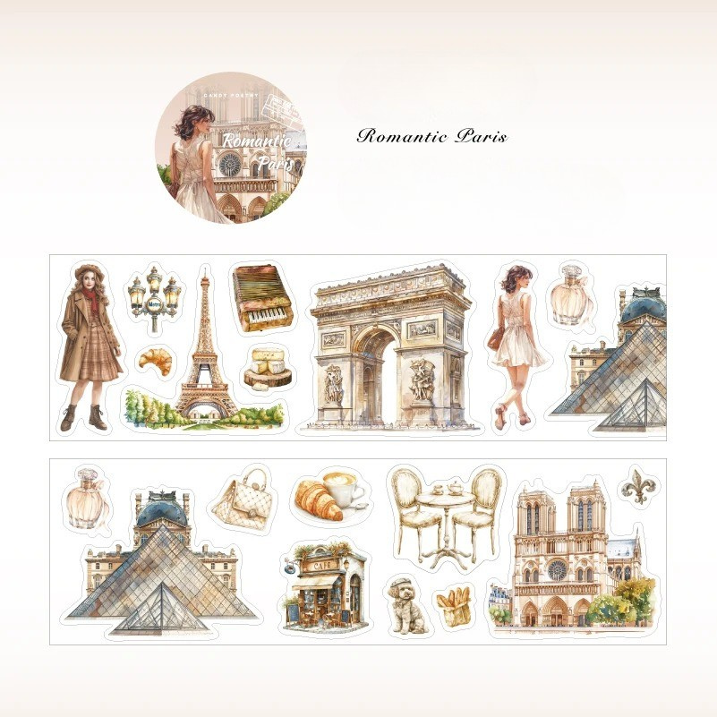 Wanderlust Whimsy – Travel Landmark PET Sticker Roll