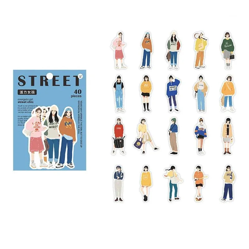 Street Style Girls Sticker Set - 40 Fashionable Pieces for Journaling & Scrapbooking - PaperWrld