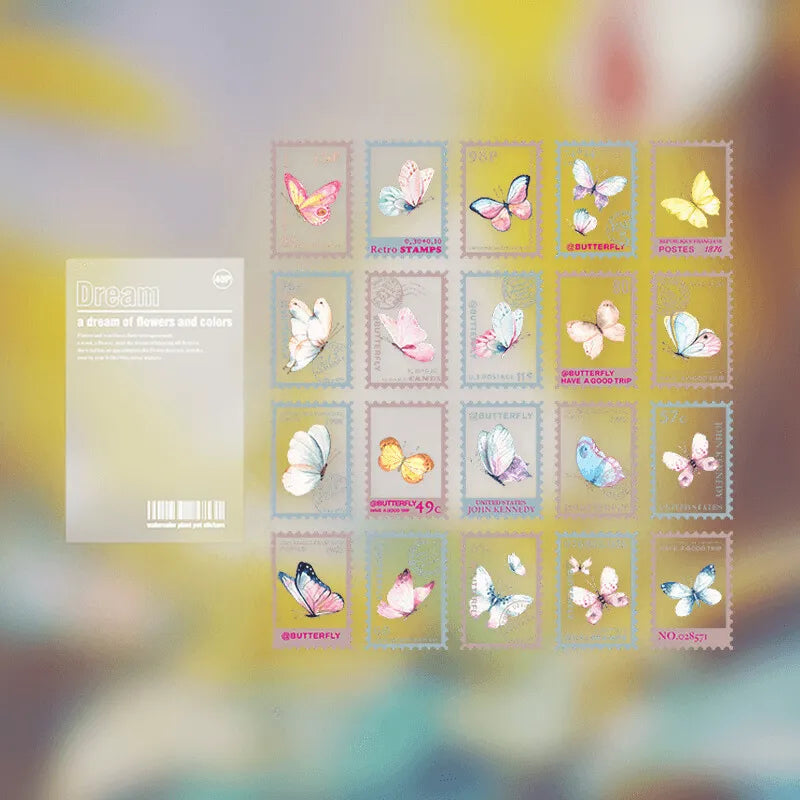 Vintage Flower Stamp Sticker Pack - 40 Pcs Botanical PET Stickers for Journaling & Scrapbooking - PaperWrld