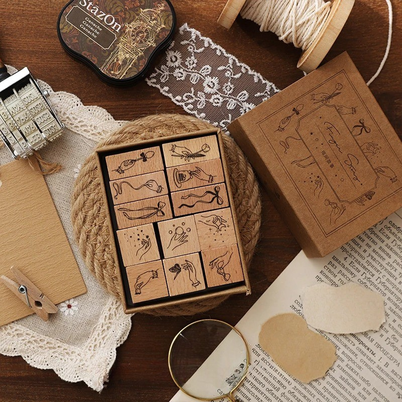 Vintage Story Wooden Rubber Stamp Set