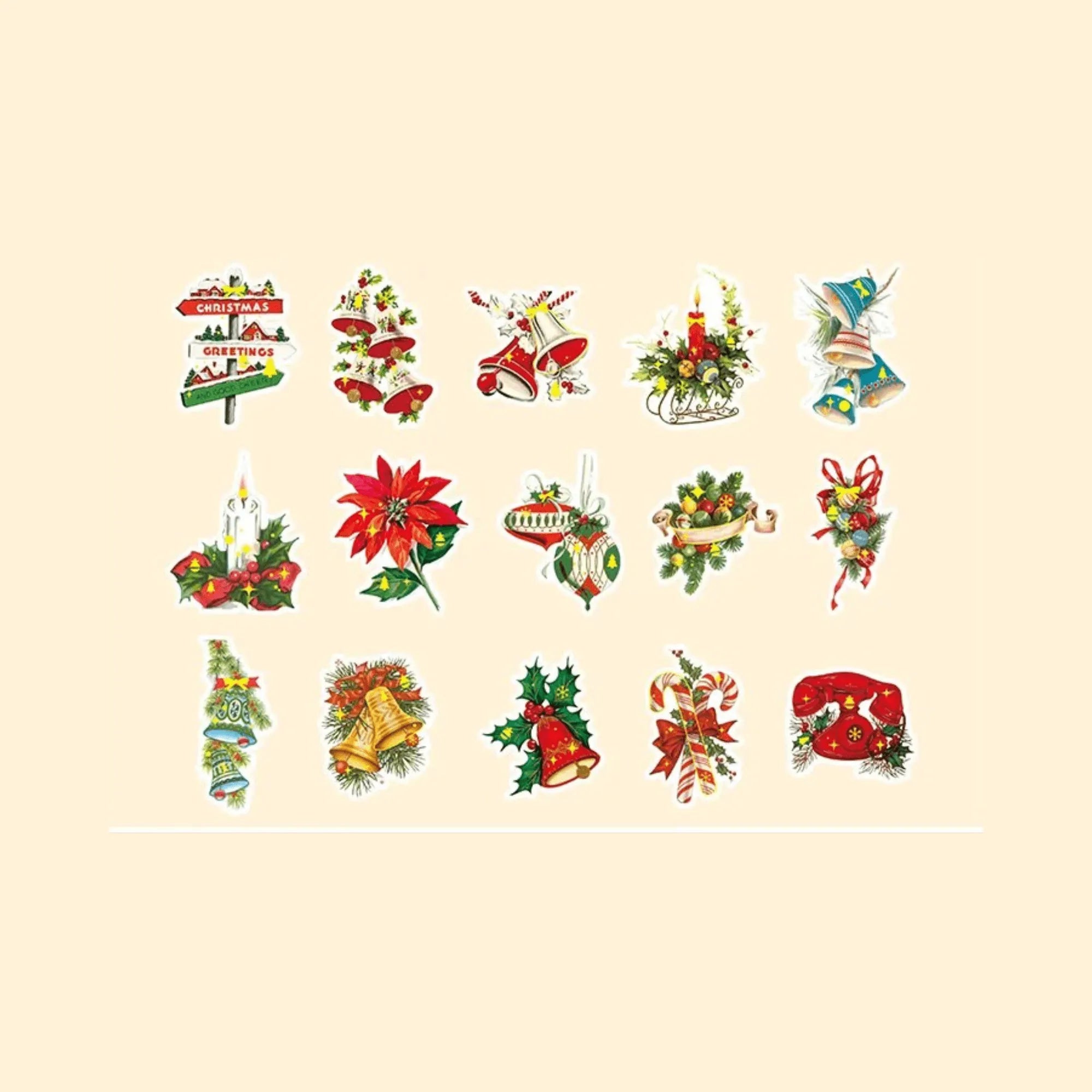 30 Pcs Christmas Glossy Adhesive Paper Stickers Pack for Journaling & Scrapbooking - PaperWrld