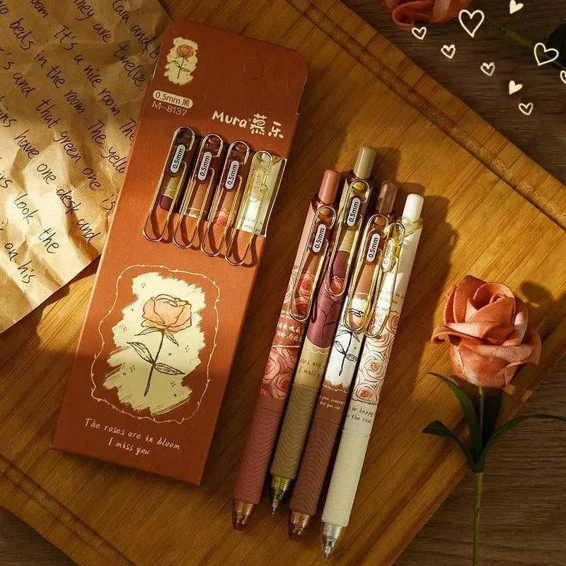 Rose-Themed Set of Rechargeable Gel Ink Pens for Journaling & Scrapbooking - PaperWrld