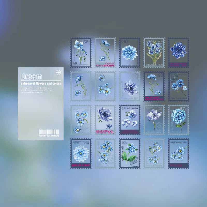 Vintage Flower Stamp Sticker Pack - 40 Pcs Botanical PET Stickers for Journaling & Scrapbooking - PaperWrld