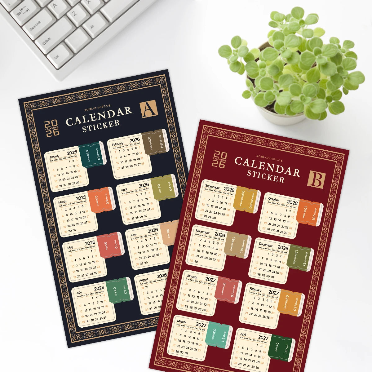 Vintage Monthly Calendar Stickers 2026–2027