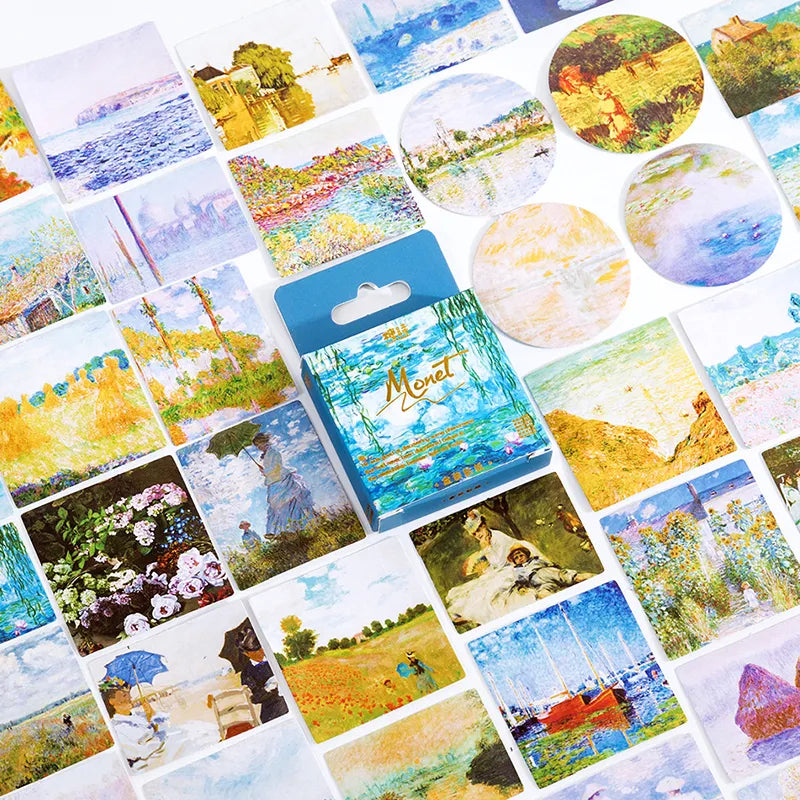 45 Pcs Famous Paintings Series Mini Box Stickers - C - PaperWrld