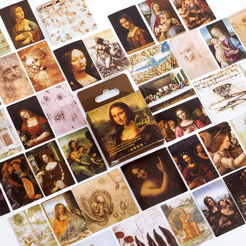 45 Pcs Famous Paintings Series Mini Box Stickers - E - PaperWrld