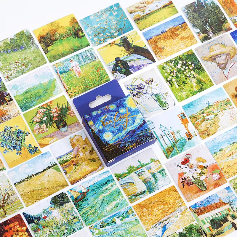 45 Pcs Famous Paintings Series Mini Box Stickers - A - PaperWrld