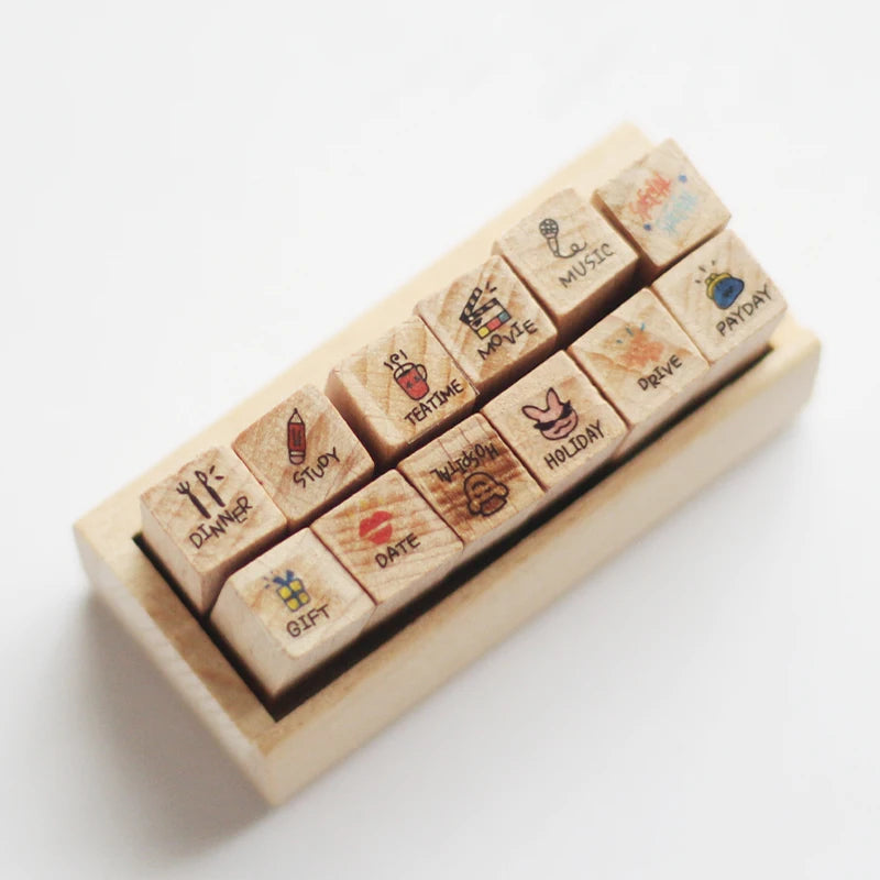 Vintage Cartoon Wooden Rubber Stamp Set