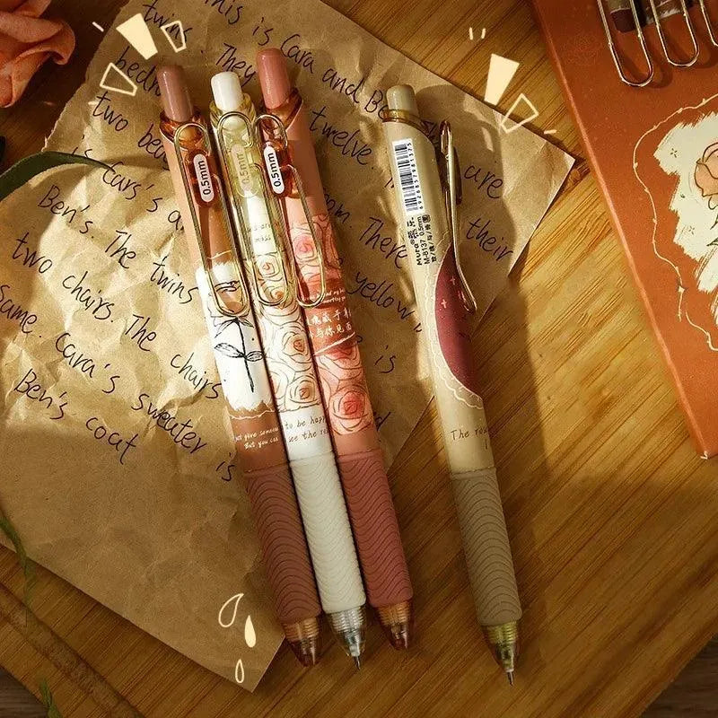 Rose-Themed Set of Rechargeable Gel Ink Pens for Journaling & Scrapbooking - PaperWrld