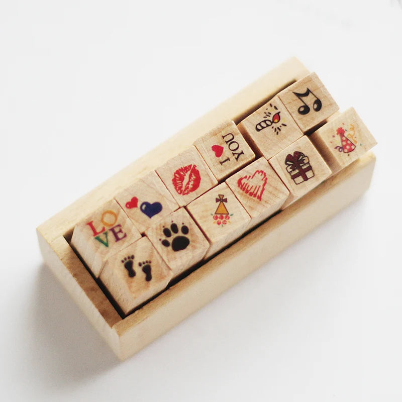 Vintage Cartoon Wooden Rubber Stamp Set