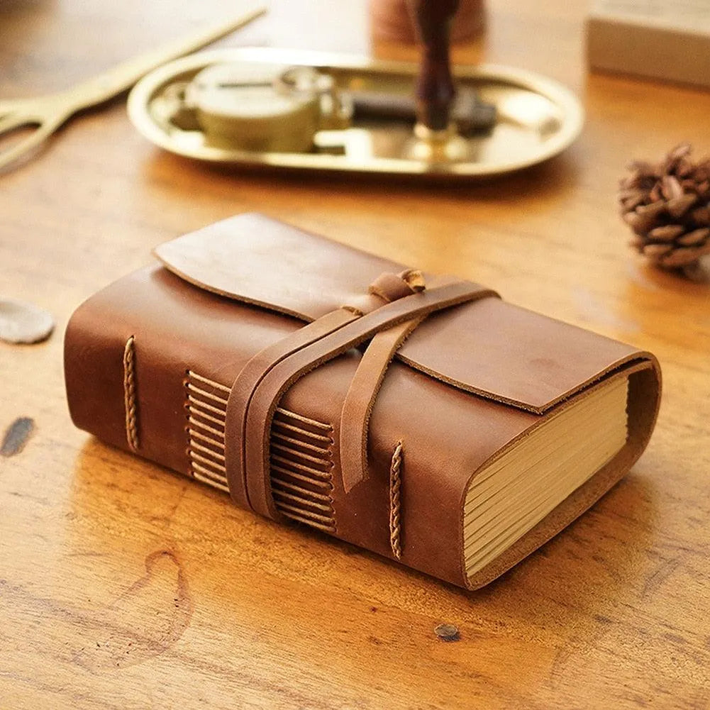 A6 Handcrafted Leather and Kraft Paper Journals for Journaling & Scrapbooking - PaperWrld