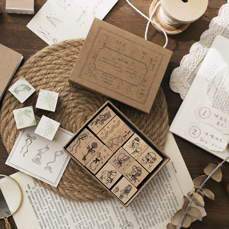 Vintage Story Wooden Rubber Stamp Set