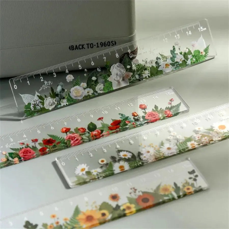Floral Elegance 15cm Transparent Rulers for Journaling & Scrapbooking - PaperWrld