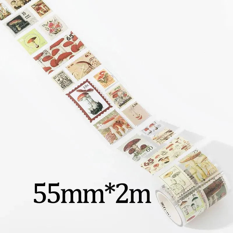Vintage & Nature Postage Stamps Washi Tape Set - 150 Adhesive Stickers per Roll for Journaling & Scrapbooking - PaperWrld