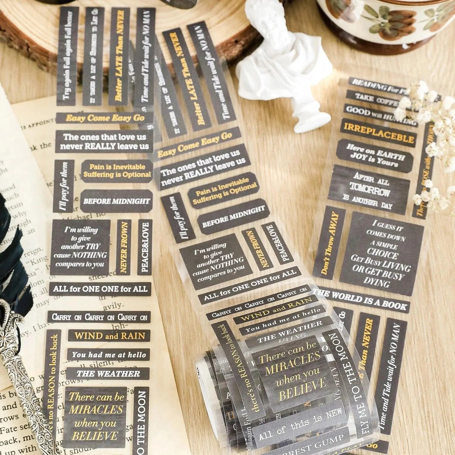 Vintage Quotes Washi Tape Rolls for Journaling & Scrapbooking - PaperWrld