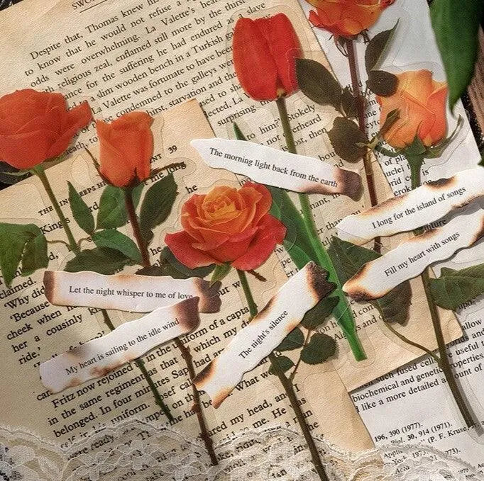 Flowers And Poetry PET And White Kraft Paper Stickers for Journaling & Scrapbooking - PaperWrld