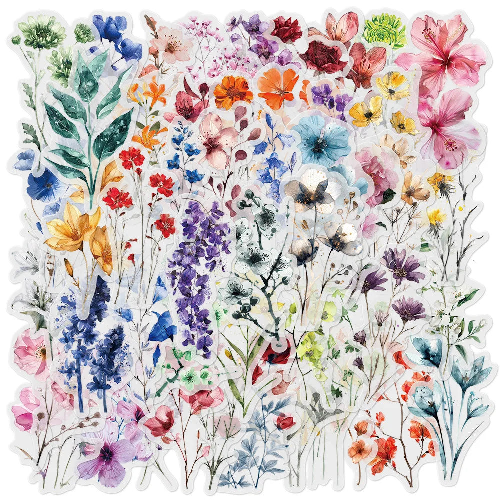 Watercolor Floral Transparent PET Stickers