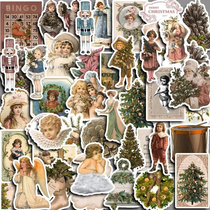 50 Pcs Retro Washi Paper Christmas Stickers for Journaling & Scrapbooking - PaperWrld