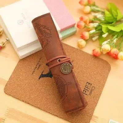 Vintage PU Leather Pencil Roll for Journaling & Scrapbooking - PaperWrld