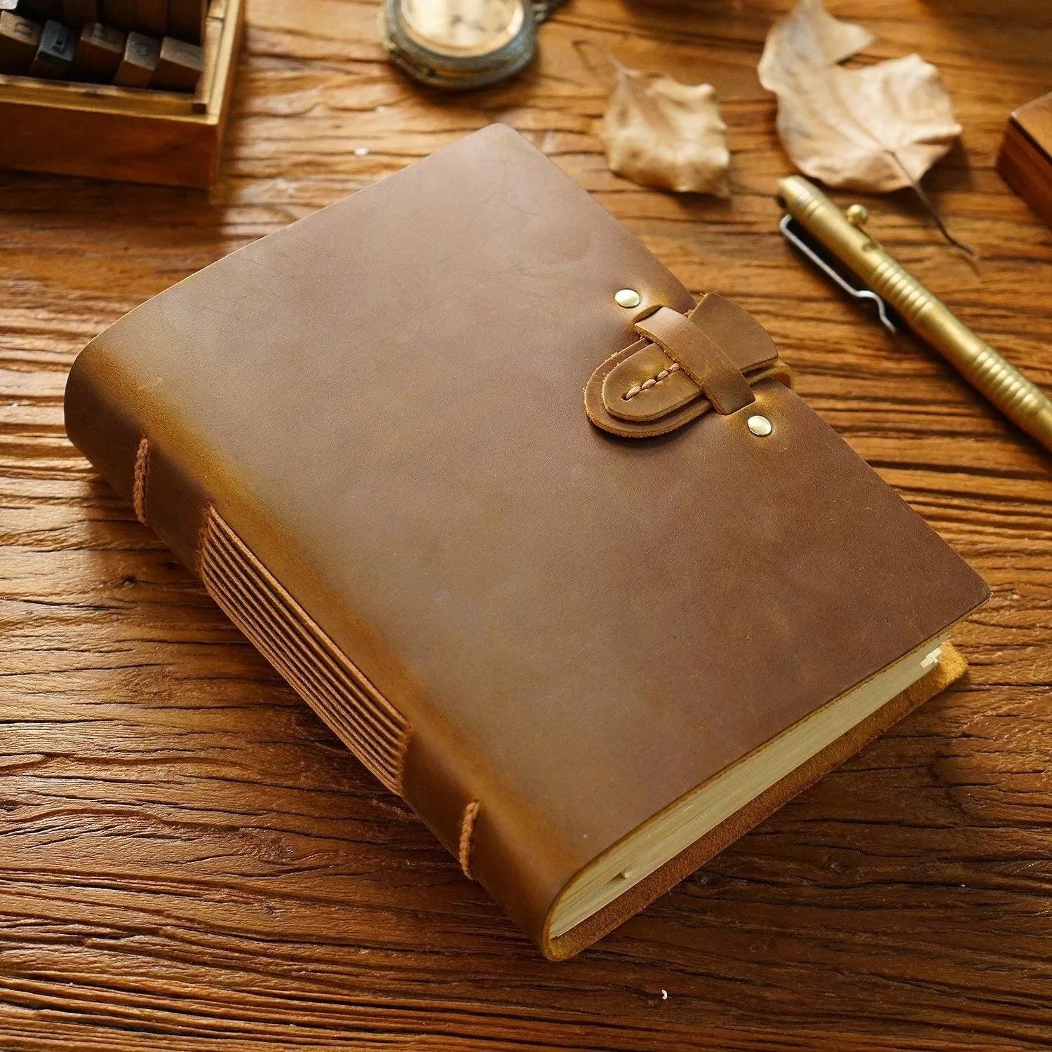 Smooth and Embossed Kraft Paper Leather Notebook for Journaling & Scrapbooking - PaperWrld