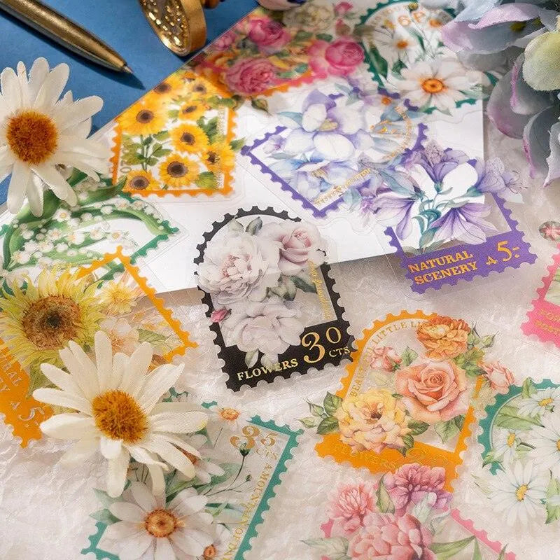 30 Pcs Colorful Floral PET Stamp Stickers for Journaling & Scrapbooking - PaperWrld