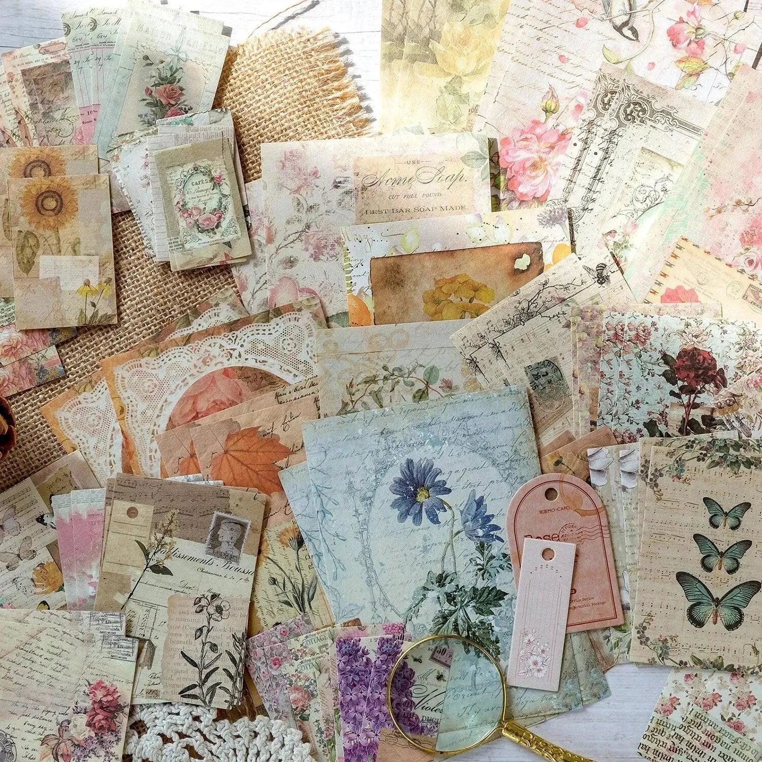 Lot de 100 feuilles de papier éphémère vintage