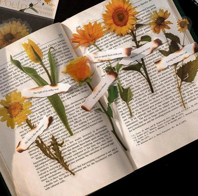 Flowers And Poetry PET And White Kraft Paper Stickers for Journaling & Scrapbooking - PaperWrld