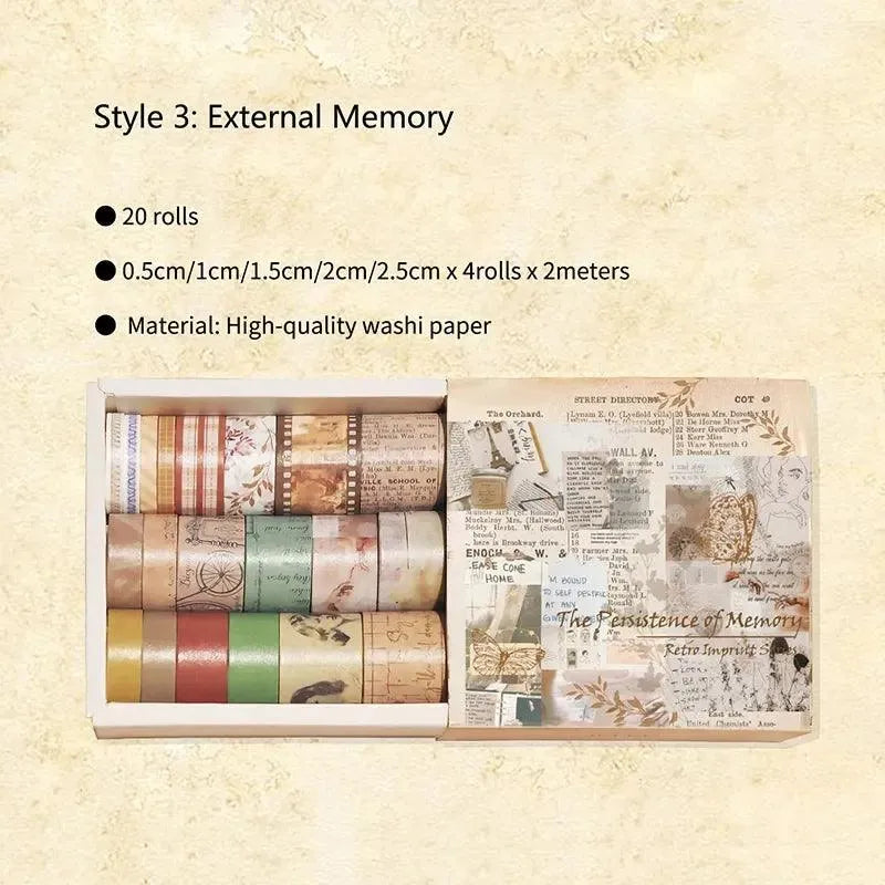 Time Thoughts Washi Tape Set - 20 Rolls Decorative Masking Tape for Journaling & Scrapbooking - PaperWrld