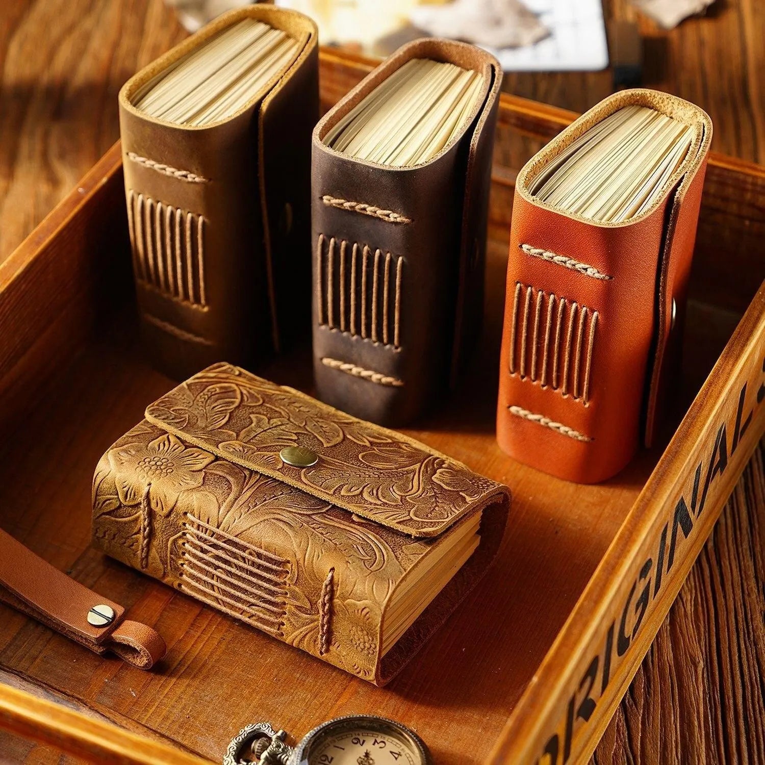 Leather Crafted Miniature Kraft Notebook for Journaling & Scrapbooking - PaperWrld