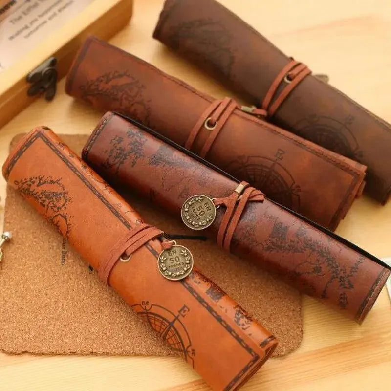 Vintage PU Leather Pencil Roll for Journaling & Scrapbooking - PaperWrld