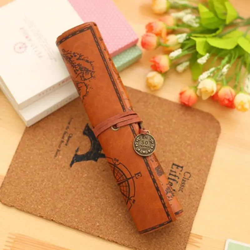Vintage PU Leather Pencil Roll for Journaling & Scrapbooking - PaperWrld