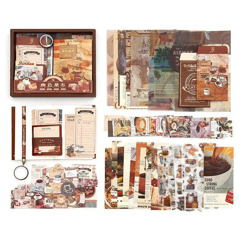 Rose or Coffee-themed Scrapbooking Box Set 123 Pcs for Journaling & Scrapbooking - PaperWrld