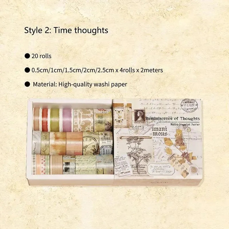 Time Thoughts Washi Tape Set - 20 Rolls Decorative Masking Tape for Journaling & Scrapbooking - PaperWrld