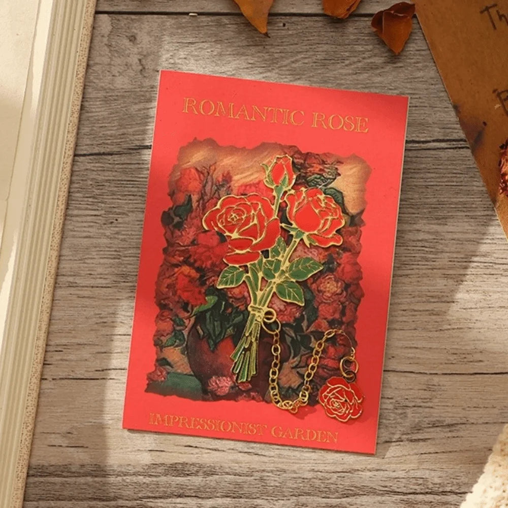 Vintage Floral Metal Bookmark with Chain Charm