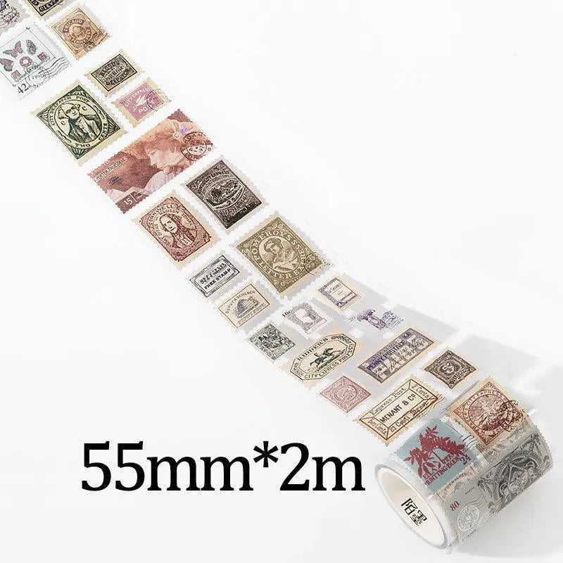 Vintage & Nature Postage Stamps Washi Tape Set - 150 Adhesive Stickers per Roll for Journaling & Scrapbooking - PaperWrld