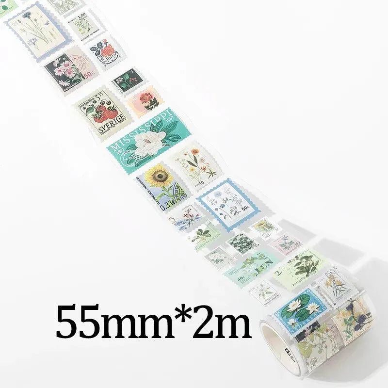 Vintage & Nature Postage Stamps Washi Tape Set - 150 Adhesive Stickers per Roll for Journaling & Scrapbooking - PaperWrld