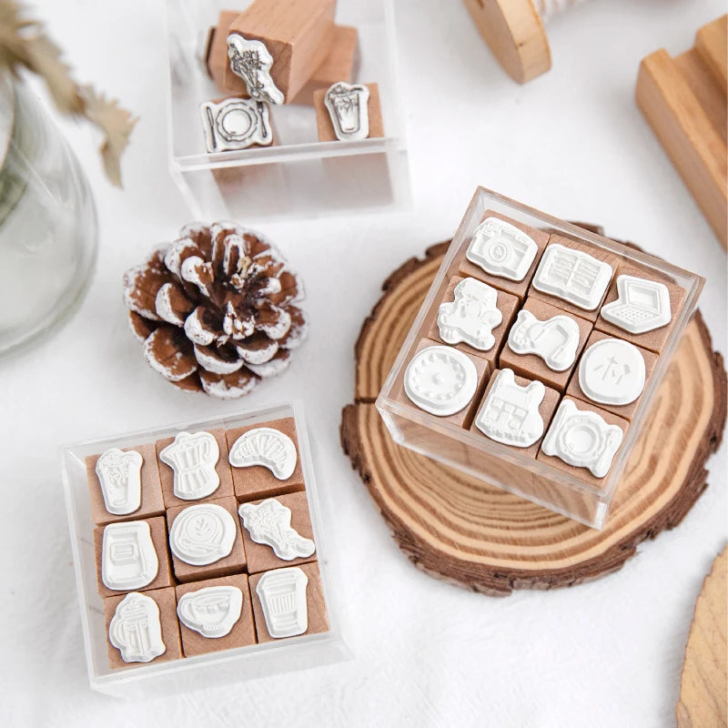 Cute Coffee World Mini Wooden Stamp Set